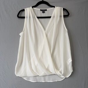 Streetwear Society Womens Sheer Faux Wrap Blouse Size M Cream Sleeveless Office